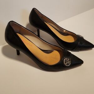 Coach Black Leather Pointed Toe Heels